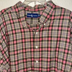 Ralph Lauren Plaid Long Sleeve Button Down Shirt Red Brown 3XLT 100% Cotton